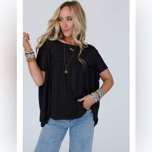 NWT - Three Bird Nest - Sunday Morning Babydoll Top - S -BLACK